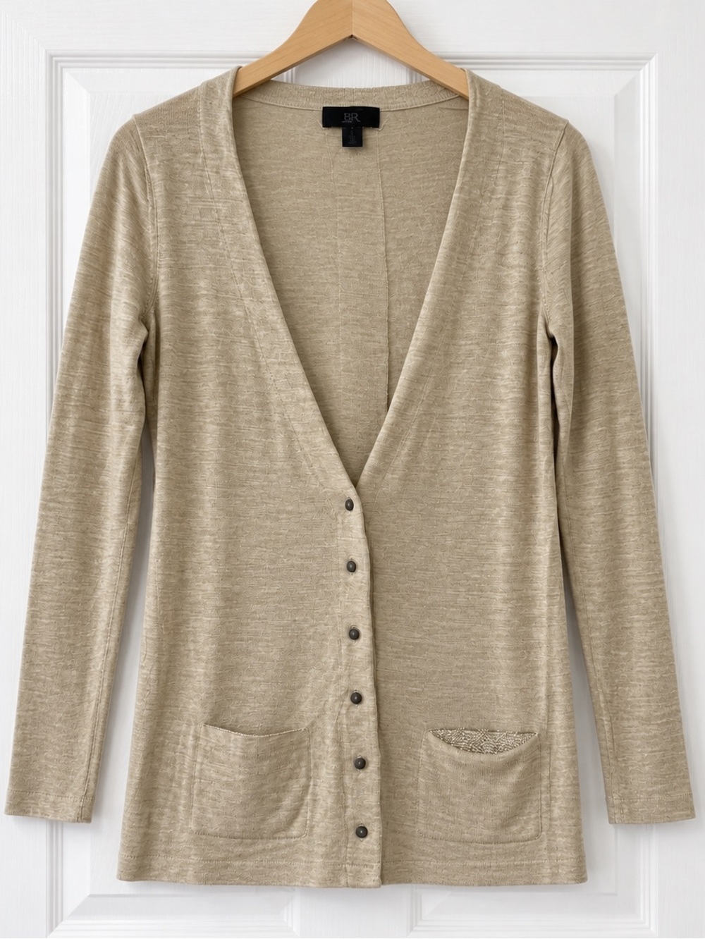 Banana Republic Women’s Silk Cashmere Long Cardigan Sweater Beige Gray Size S